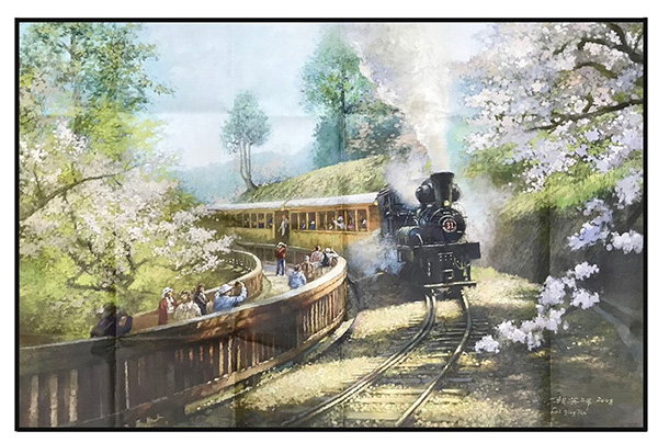 Alishan Forest Railway with Cherry Blossoms_Picnic Mat 阿里山櫻花鐵道_野餐墊